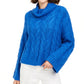Sun + Moon Women's Cowl Neck Cable Knit Sweater Blue Size Small