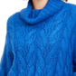 Sun + Moon Women's Cowl Neck Cable Knit Sweater Blue Size Small