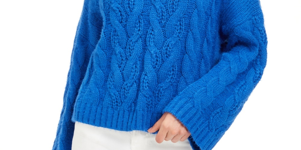 Sun + Moon Women's Cowl Neck Cable Knit Sweater Blue Size Small