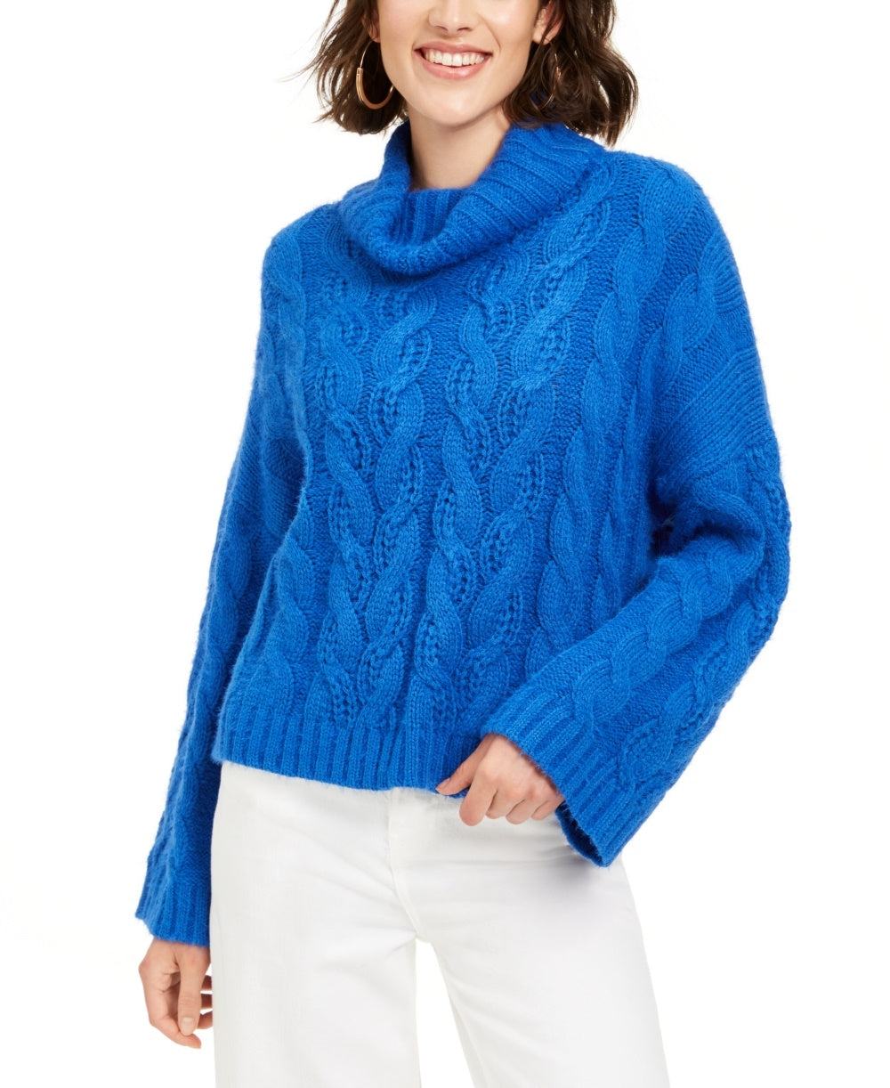 Sun + Moon Women's Cowl Neck Cable Knit Sweater Blue Size X-Small