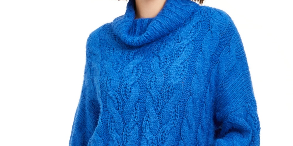 Sun + Moon Women's Cowl Neck Cable Knit Sweater Blue Size X-Small