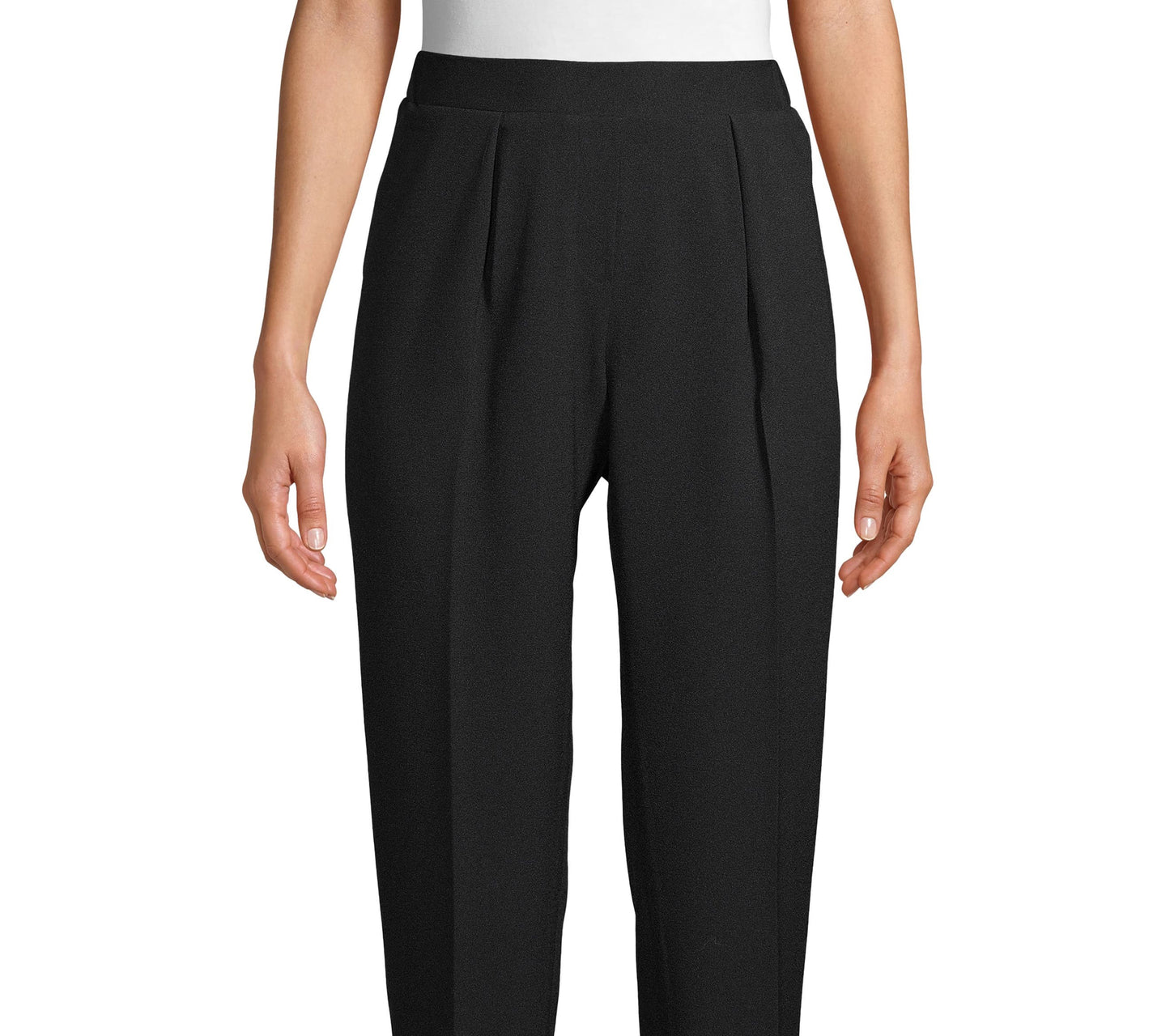 Anne Klein Women's Pleat Front Pull-On Trousers Black Size Small