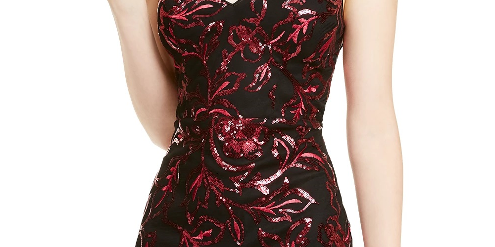 Sequin Hearts Junior's Sequined Illusion Back Dress Black, Red Size 0