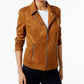 Style & Co Women's Faux Suede Moto Jacket Brown Size Petite Medium