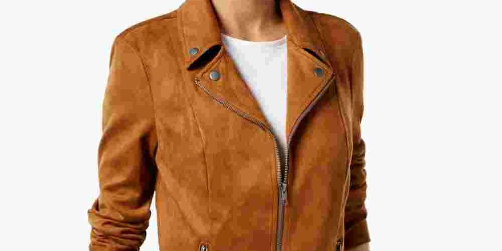 Style & Co Women's Faux Suede Moto Jacket Brown Size Petite Medium