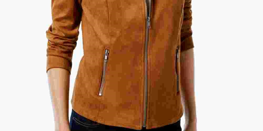 Style & Co Women's Faux Suede Moto Jacket Brown Size Petite Medium