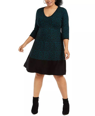 Taylor Women's Plus Size Animal-Print Sweater Dress Green Size Extra Large