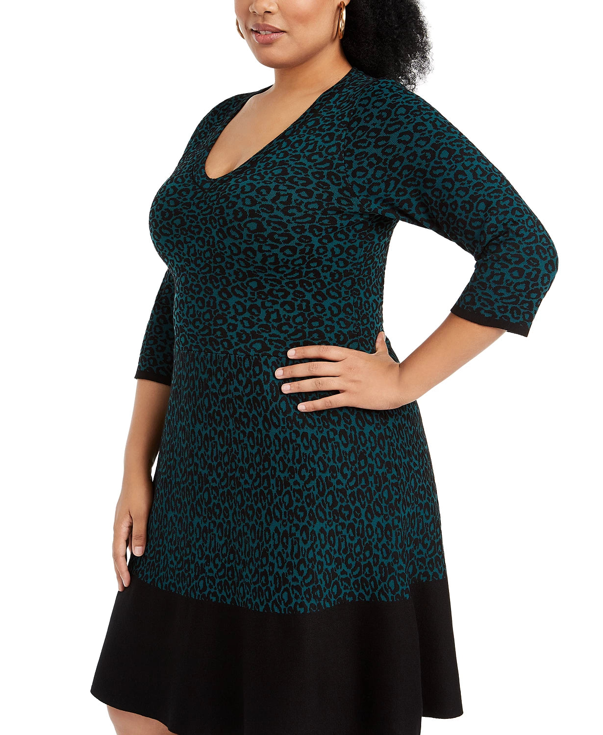 Taylor Women's Plus Size Animal-Print Sweater Dress Green Size Extra Large