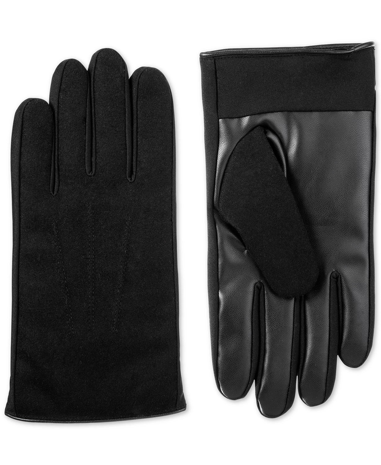 Isotoner Signature Men's Sleek Heat Wool Blend Faux Leather Driving Gloves Black Size Medium