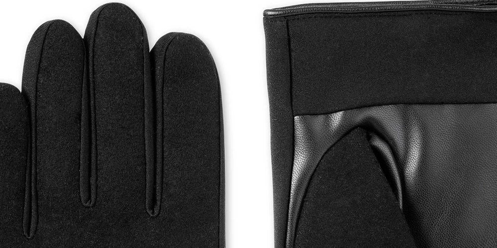 Isotoner Signature Men's Sleek Heat Wool Blend Faux Leather Driving Gloves Black Size Medium