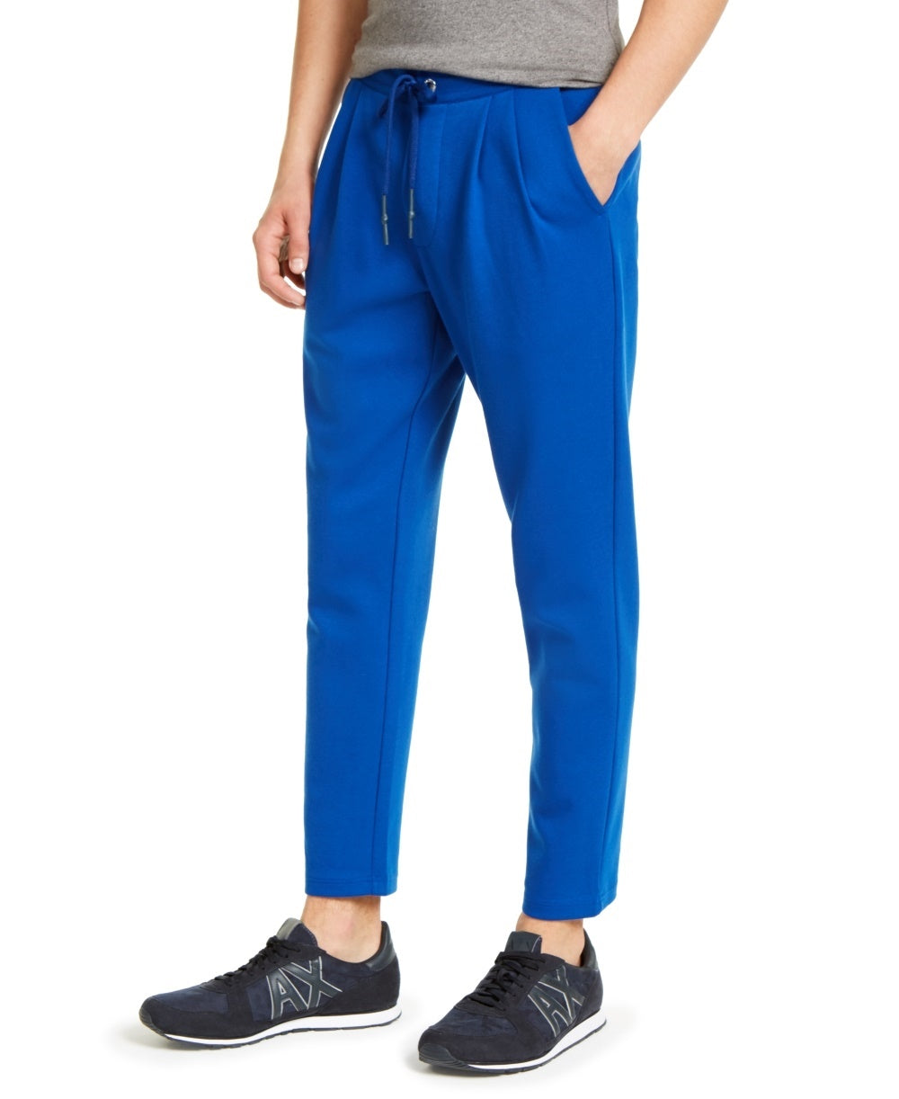 Armani Exchange Men's Athletic Straight Fit Pleated Logo Print Sweatpants Blue Size XX-Large