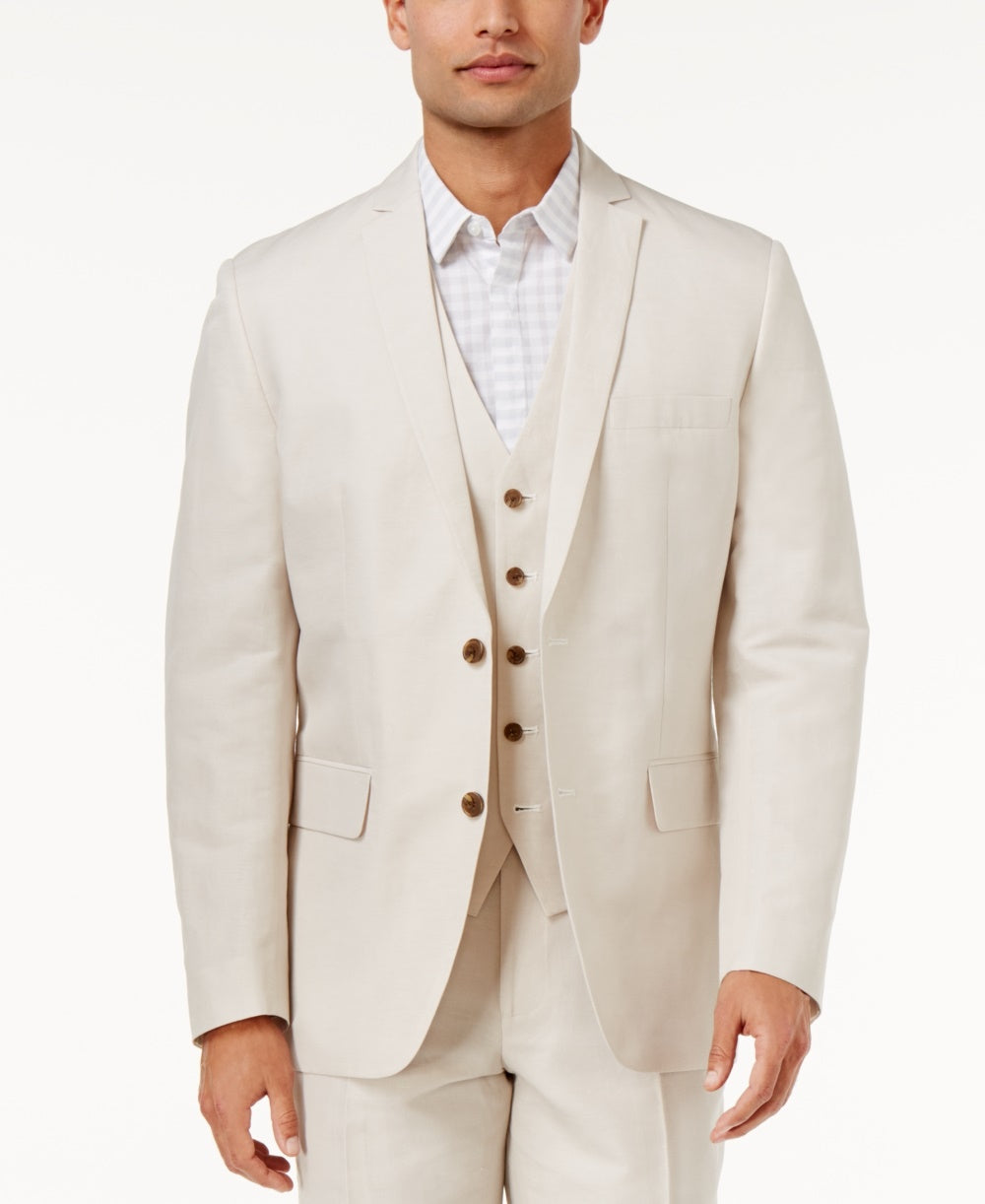 INC International Concepts Men's Fit Linen Blend Blazer Stone Block Beige Size Small