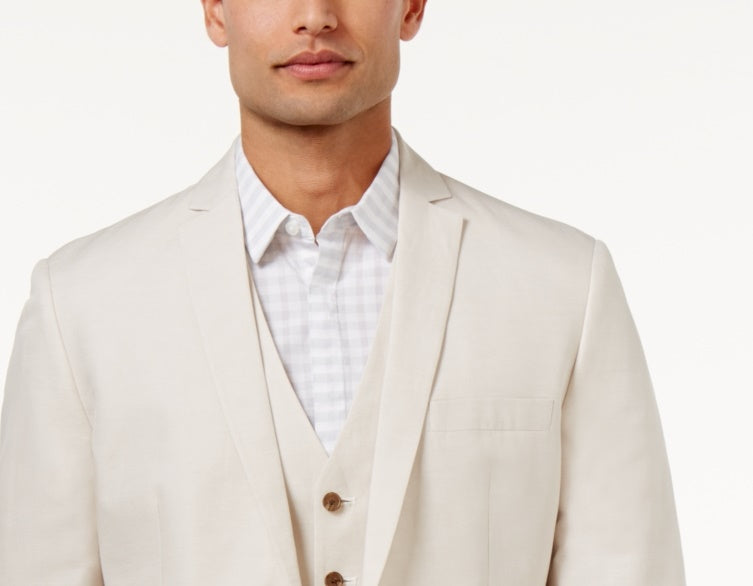 INC International Concepts Men's Fit Linen Blend Blazer Stone Block Beige Size Small