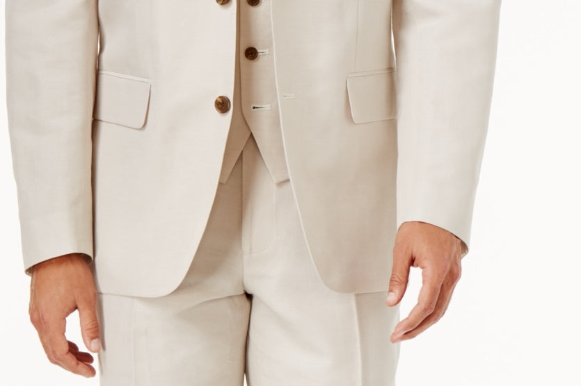 INC International Concepts Men's Fit Linen Blend Blazer Stone Block Beige Size Small