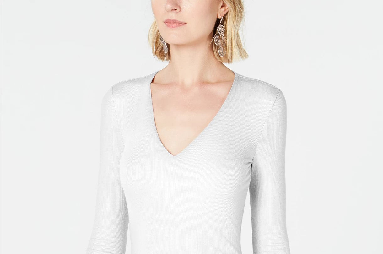 INC International Concepts Women's V-Neck Top White Size Petite Medium