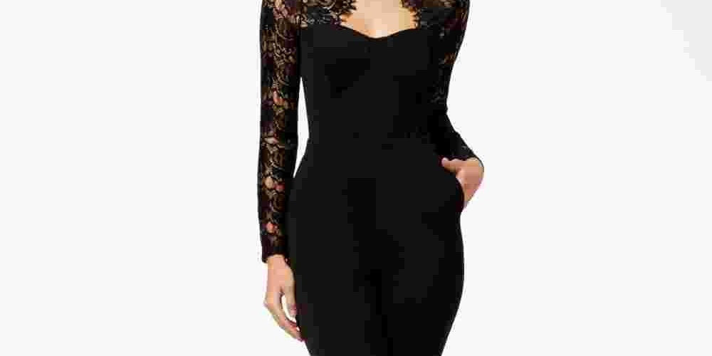 Material Girl Junior's Lace Detail Illusion Jumpsuit Black Size Small