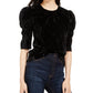 Leyden Women's Crushed Velvet Puff-Sleeve Top Black Size Medium