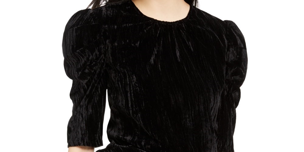 Leyden Women's Crushed Velvet Puff-Sleeve Top Black Size Medium