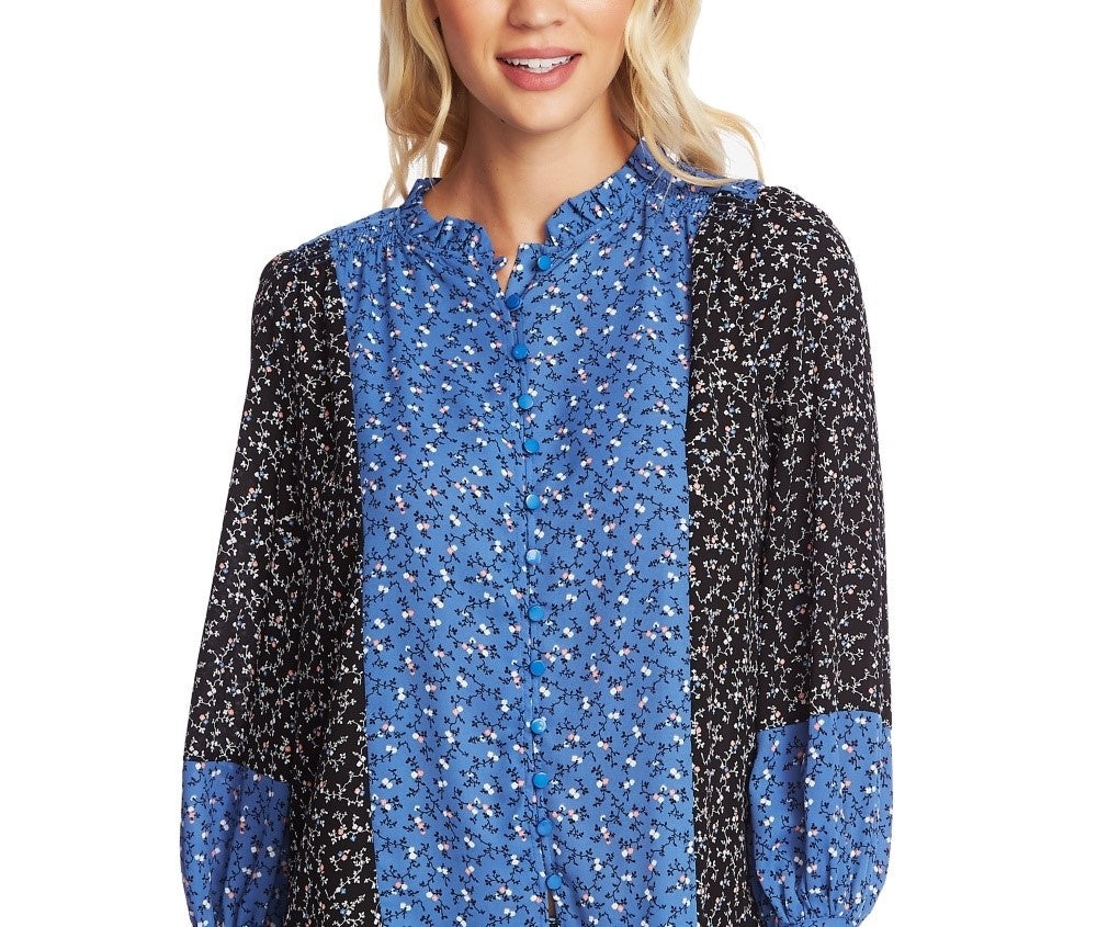 Cece Women's Floral Print Button-Down Blouse Black Size X-Small