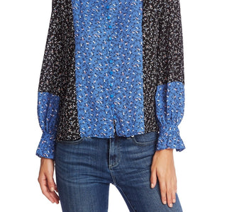 Cece Women's Floral Print Button-Down Blouse Black Size X-Small