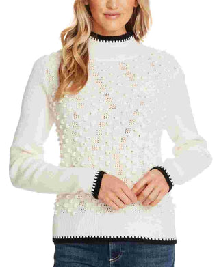 CeCe Women's Tipped Turtleneck Sweater White Size X-Large