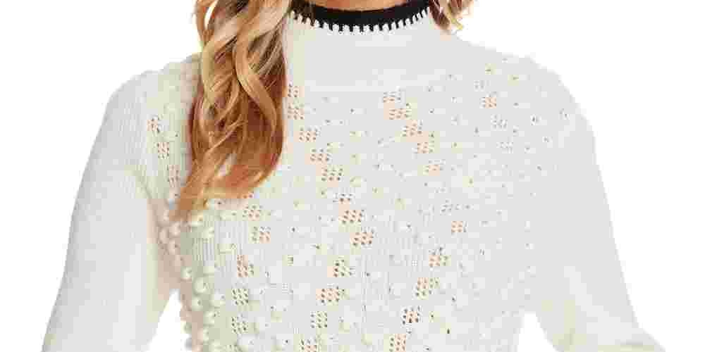 CeCe Women's Tipped Turtleneck Sweater White Size X-Large