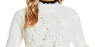 CeCe Women's Tipped Turtleneck Sweater White Size X-Large