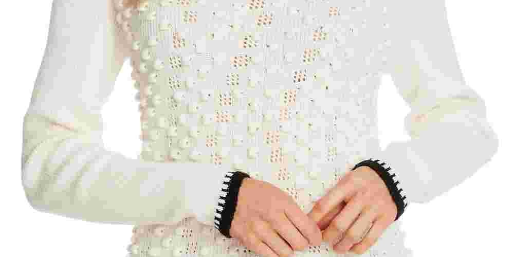 CeCe Women's Tipped Turtleneck Sweater White Size X-Large