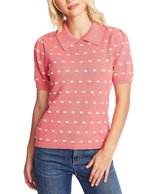 CeCe Women's Collared Pom Pom Sweater Red Size Large