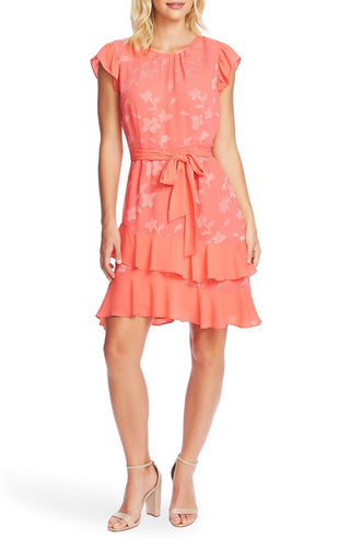 CeCe Women's Clip Floral Flutter Sleeve Dress Orange Size Small