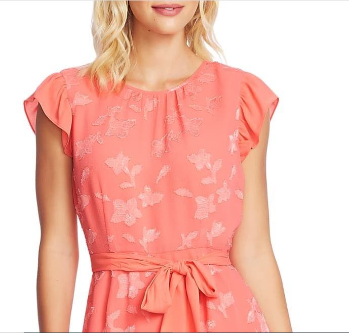 CeCe Women's Clip Floral Flutter Sleeve Dress Orange Size Small