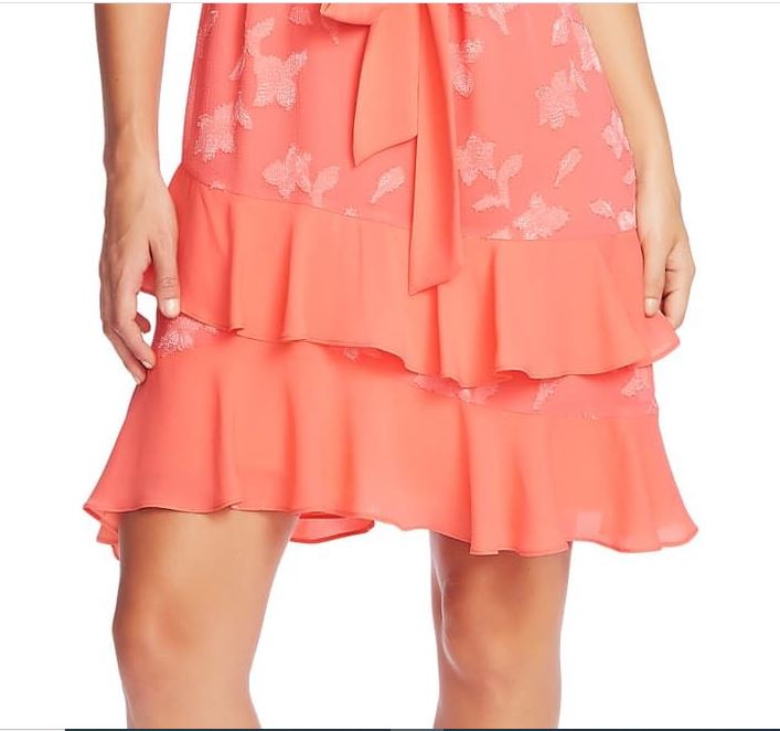 CeCe Women's Clip Floral Flutter Sleeve Dress Orange Size Small