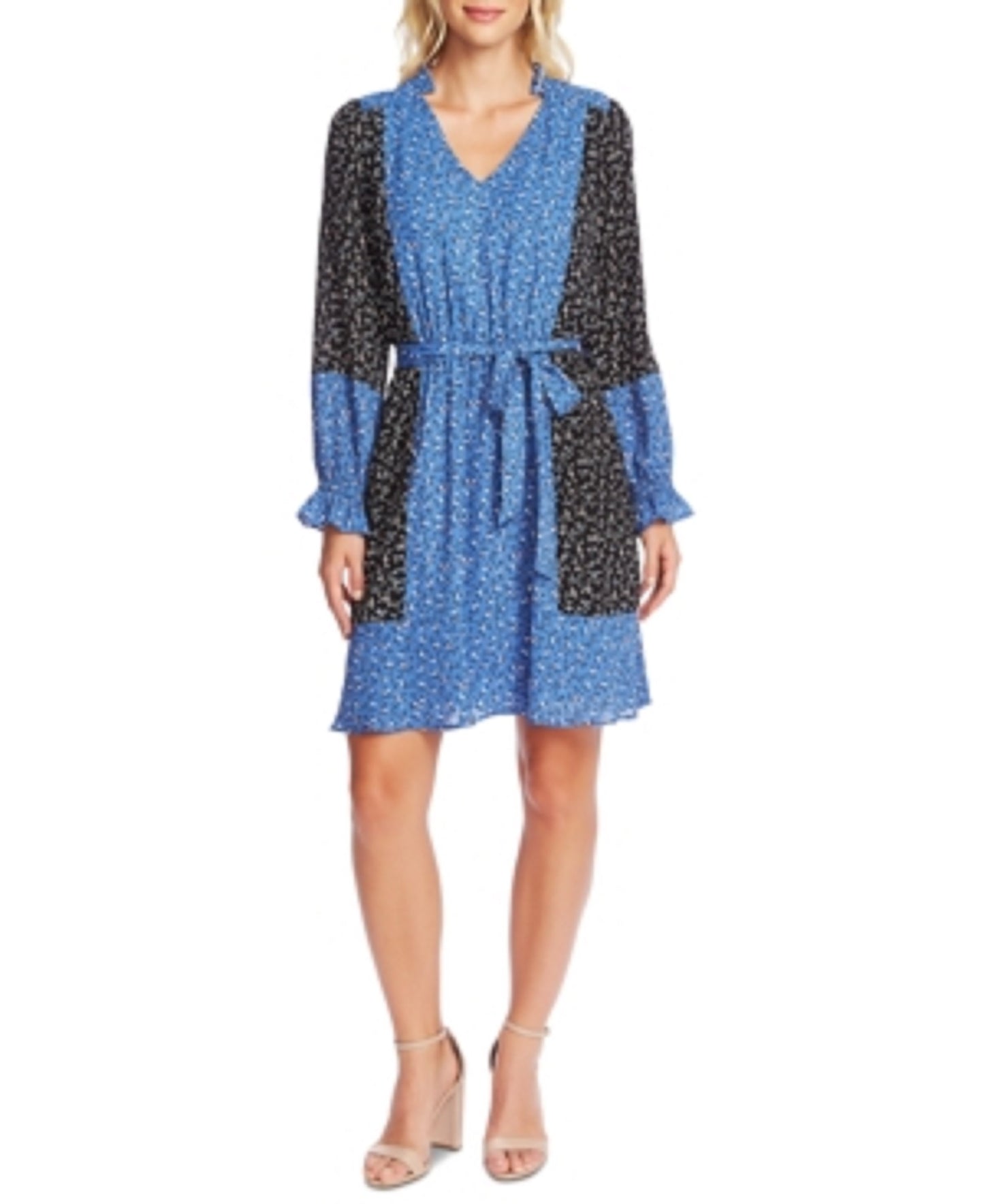 CeCe Women's Print Blocked Budding Floral Dress Gray Size X-Small