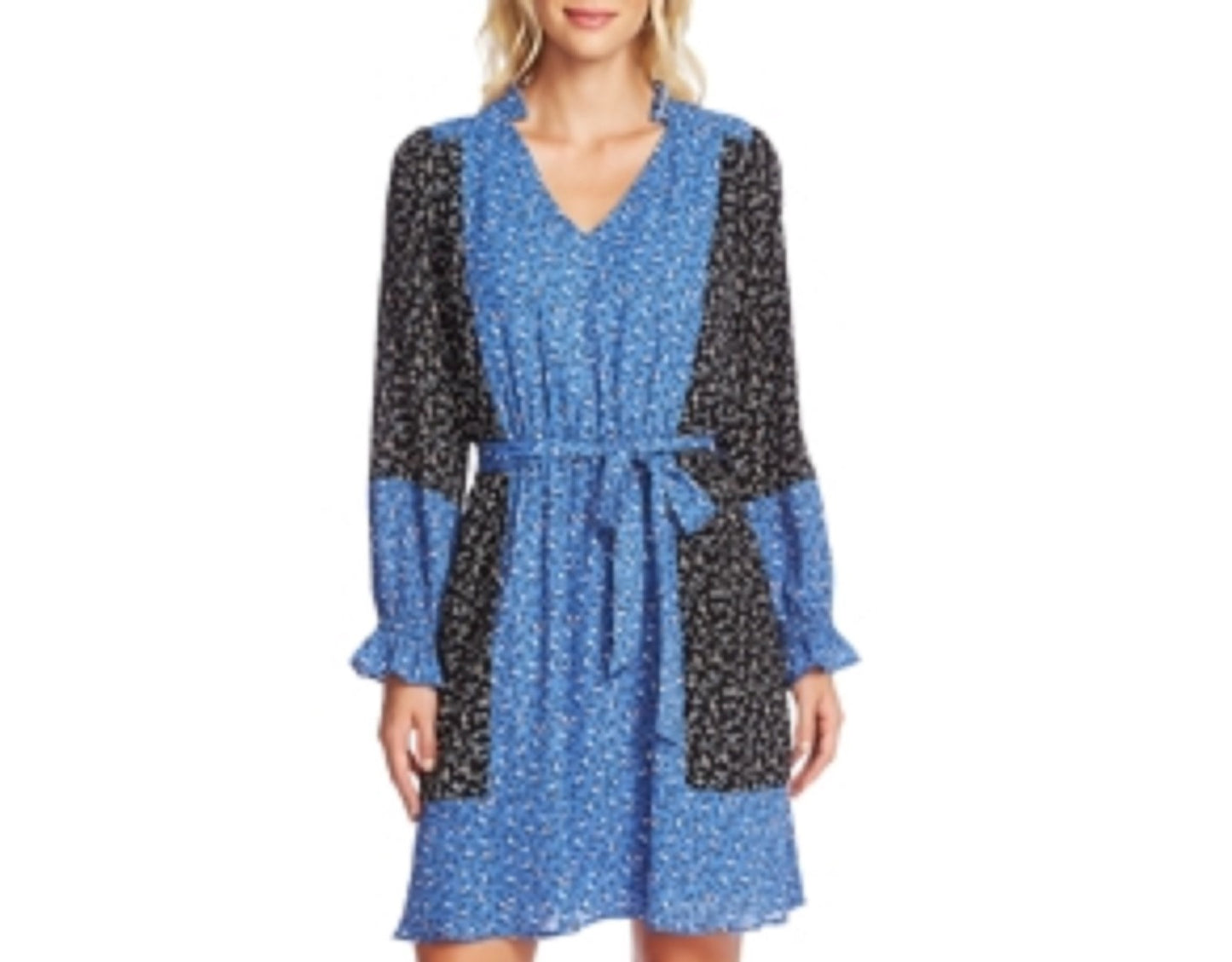 CeCe Women's Print Blocked Budding Floral Dress Gray Size X-Small