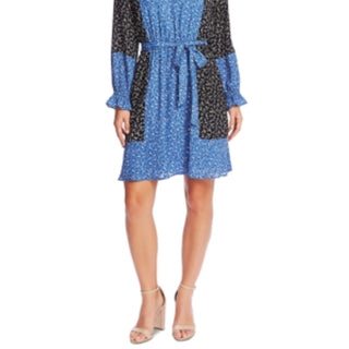 CeCe Women's Print Blocked Budding Floral Dress Gray Size X-Small