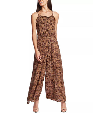 CeCe Women's Ruffled Leopard Print Jumpsuit Beige Size 4
