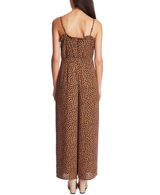 CeCe Women's Ruffled Leopard Print Jumpsuit Beige Size 4