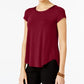 Alfani Women's Satin Trim High Low T-Shirt Red Size Petite Small