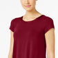 Alfani Women's Satin Trim High Low T-Shirt Red Size Petite Small
