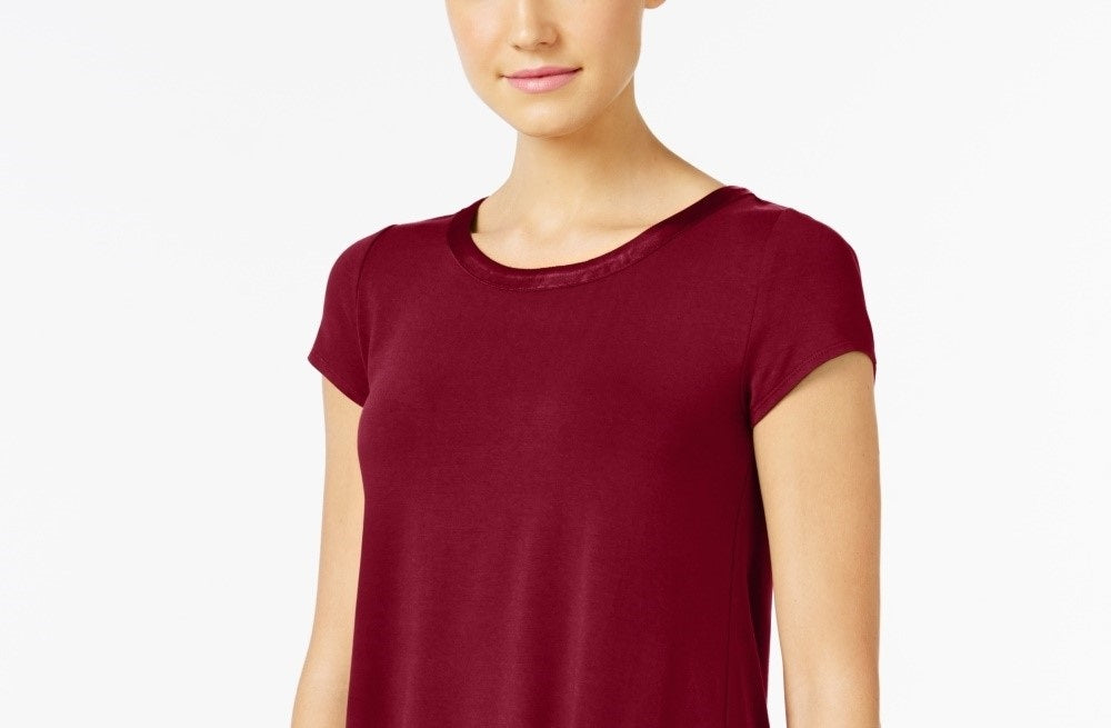 Alfani Women's Satin Trim High Low T-Shirt Red Size Petite Small