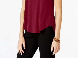 Alfani Women's Satin Trim High Low T-Shirt Red Size Petite Small