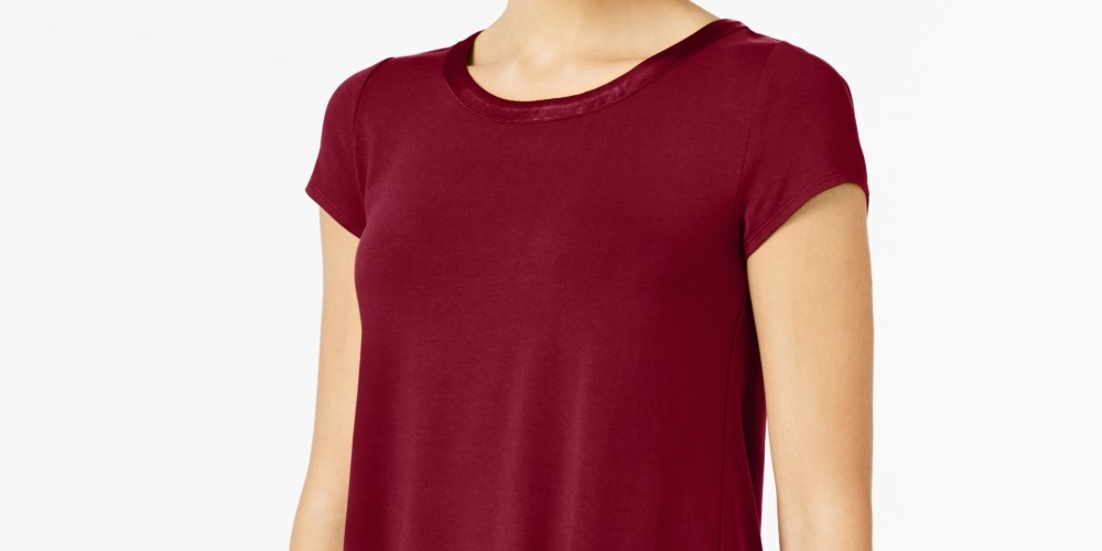 Alfani Women's Satin Trim High Low T-Shirt Red Size Petite Large