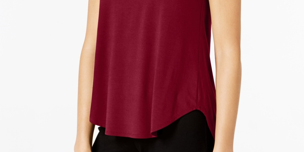 Alfani Women's Satin Trim High Low T-Shirt Red Size Petite Large