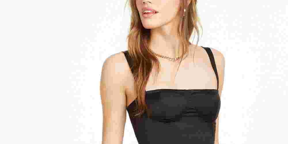 Danielle Bernstein Women's Satin Sleeveless Square Neck Crop Top Black Size 10