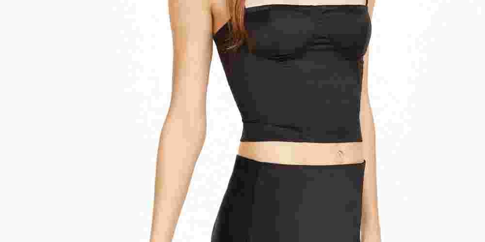 Danielle Bernstein Women's Satin Sleeveless Square Neck Crop Top Black Size 10