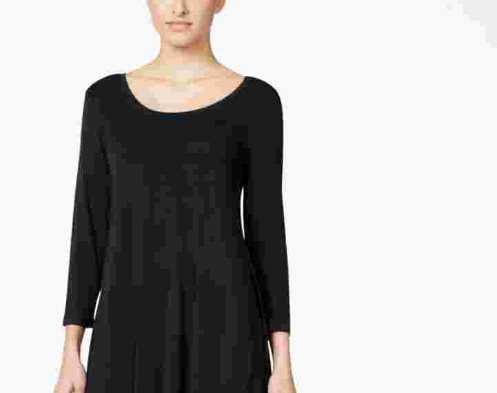 Style & Co Women's Long Sleeve Scoop Neck Above The Knee Shift Dress Black Size Petite Small