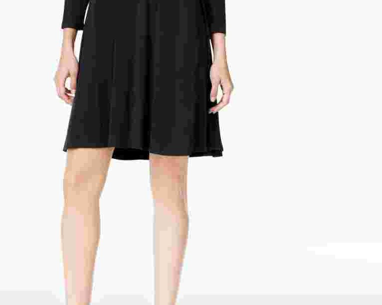 Style & Co Women's Long Sleeve Scoop Neck Above The Knee Shift Dress Black Size Petite Small