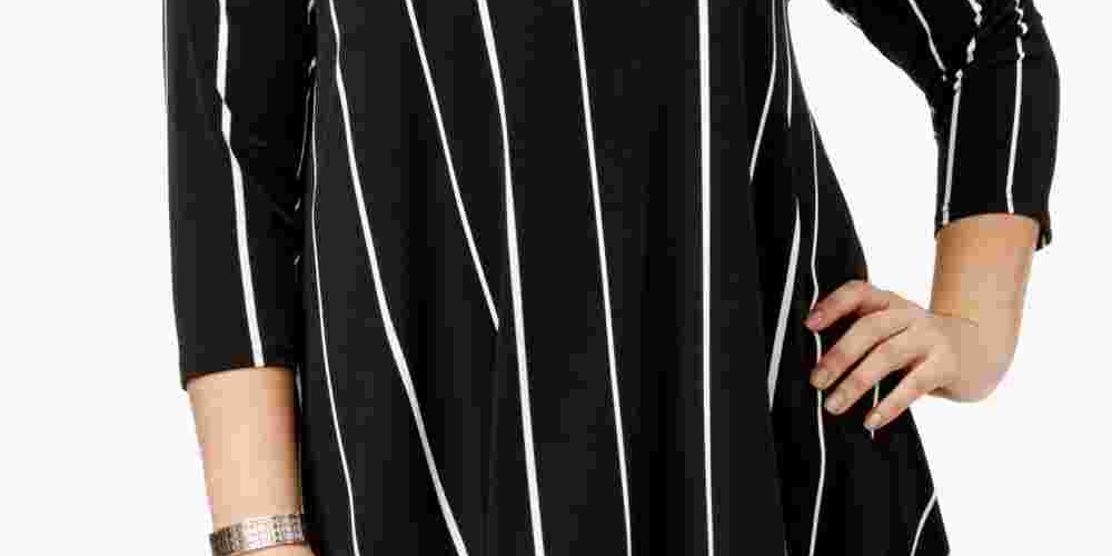 Alfani Women's Petite Largeus Size Striped High-Low Top Black 0X