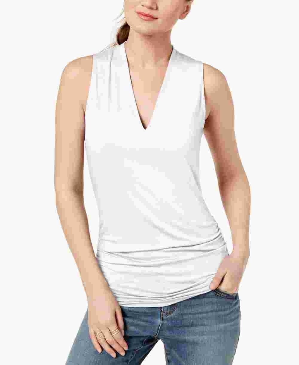 INC International Concepts Women's Sleeveless V Neck Top White Size Large