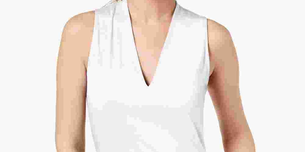 INC International Concepts Women's Sleeveless V Neck Top White Size Large